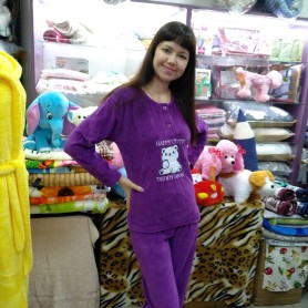 Пижама велюровая фиолетовая с брюками женская - Домашний костюм Турция (DM2007MM)